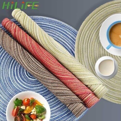 HILIFE Non Slip Dish Bowl Cup Insulation Mats Home Kitchen Pad Dining Table Placemat Coasters Round Design Table Mat