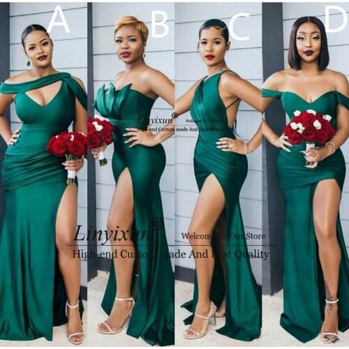 Newest Sexy Side Split Prom Dresses Mermaid Deco Art Inspired Neck Satin robes de soirée Long Fromal Evening Dresses