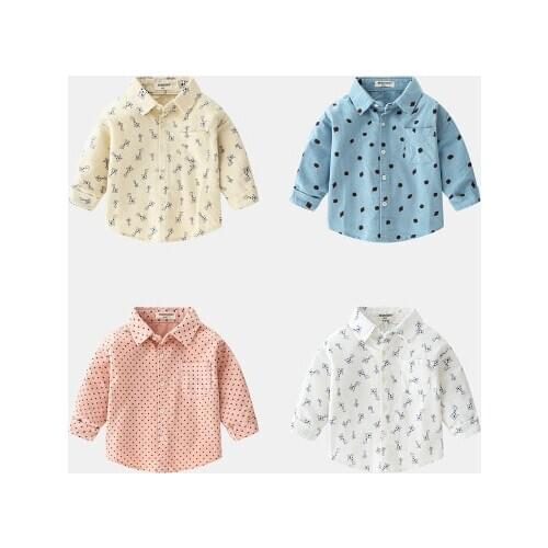 2021 Spring New Baby Boys Long-sleeved Shirt Childrens Korean Style Tee Shirt Shirt Kids Boys Casual Turn Down Collar Tees 2-7Y