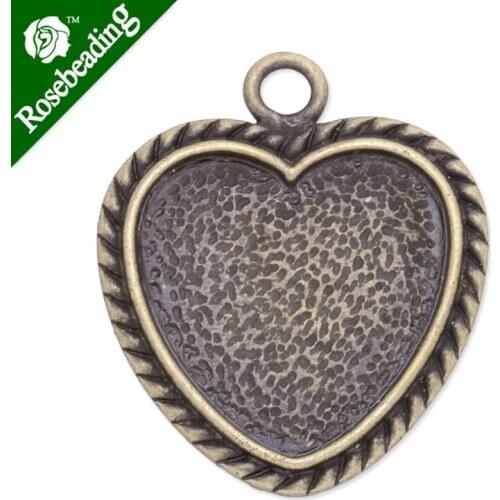 32x37mm Antique Bronze Plated Pendant trays,inner size 25mm,fit 25mm heart glass cabochon,depth 2.5mm,sold 20pcs/lot-C3495