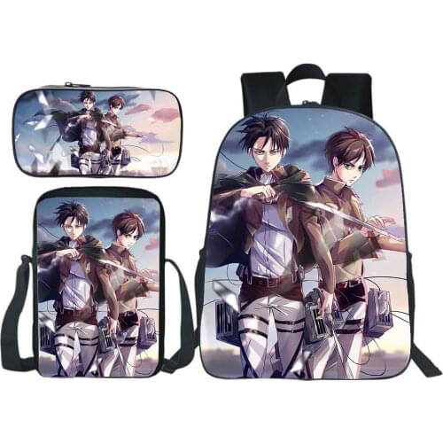 Attack On Titan Backpack Pencil Case All-match Campus Backpack Messenger Bag Schoolbag College Style Daily Bags Three-piece Suit