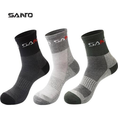 SANTO 3 Pairs S008 Sporting Socks Men Wicking Breathable Sports Foot Wear Cycling Spinning Workout Camping Hiking