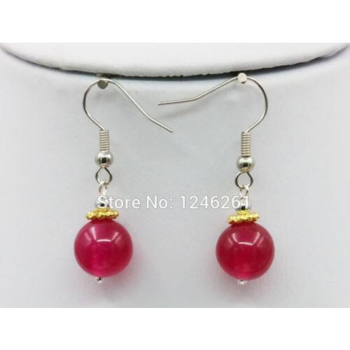 Red Chalcedony Lucky Natural Stone Earrings Round Beads Drop Earrings Hand Made Fashion Jewelry Making Design Gifts Accessories