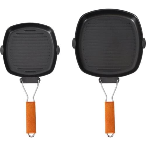 Outdoor Camping Frying Pan Ultralight Iron Steak Pot with Foldable Handle Outdoor Frypan Cooking Tableware Camping Pot