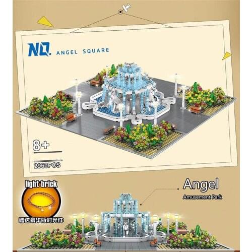 MOULD KING The Angel Square Building Blocks Fountain Park Model With Led light MOC Bricks Street View Toys For Children Gifts