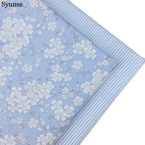 Syunss Blue Stripes Floral Printed Cotton Fabric DIY Handmade Sewing Patchwork Baby Cloth Bedding Textile Quilting Tilda Tissus