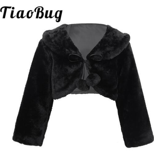 Tiaobug Girls Kids Children Faux Fur Long Sleeve Coat Wedding Princess Bridesmaid Birthday Party Jacket Party Dress Wrap