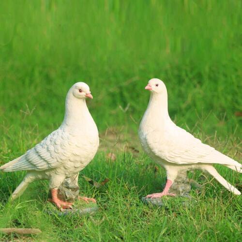 House decoration white dove animal sculpture resin home decoration 2 pcs dove pigeon bird of peace resin garden decoration
