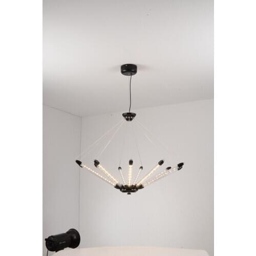 Nordic Wrought Iron Chandelier Postmodern Electroplating Gold Bronze Geometric Line Pendant Lamp Bedroom Dining Room Suspension