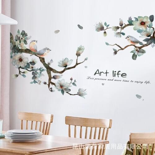 High-Quality Art Life Flower Bird Branches Warm Wall Sticker Pvc for Living Room TV Wall Adhesive Wallpaper Home Decor large