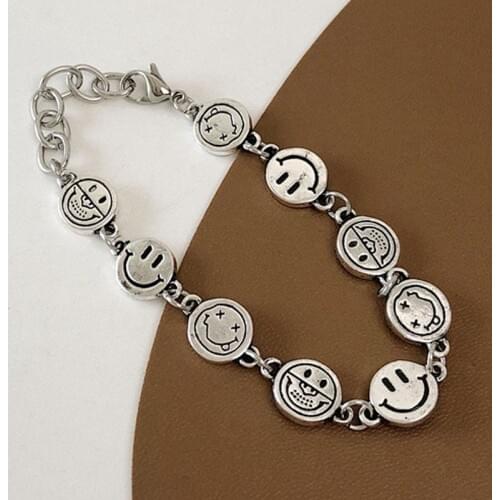 Steampunk Jewelry Woman Stainless Steel Luxury Bracelet Smiley Face Chain Stitching Layered Trash Man Aesthetic Copper Jewelry