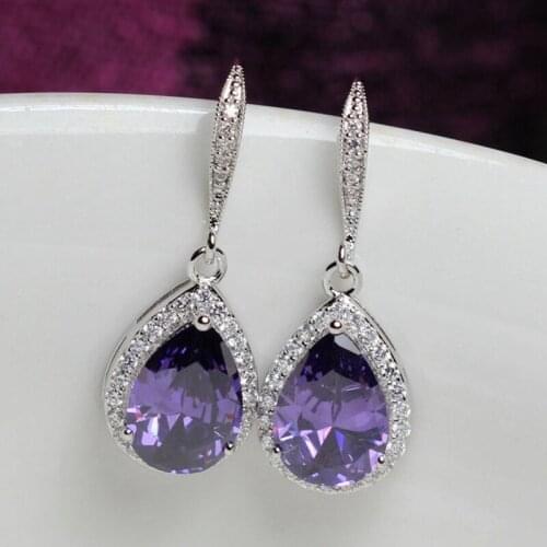 Water-drop Zircon Drop Earring for Women White/Blue/Purple CZ Stone Bridal Dangle Earrings Wedding Engagement Jewelry Party New