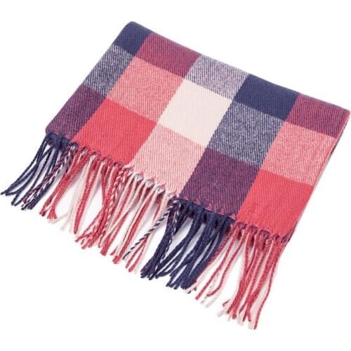 Winter Cashmere Plaid Double Fringe Scarf Womens Warm Blue Fashion Shawl