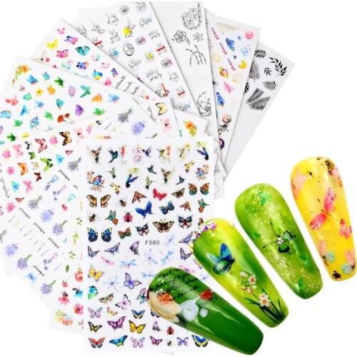 1sheet 3D Stickers for Nails Abstract Face/ butterfly Design back glue summer theme Slider Foil Manicure Accessory