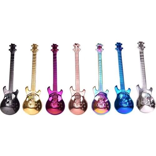 1PC Guitar Coffee Teaspoons Stainless Steel Coffee Spoon Kitchen Gold Accessories Recipient Cafe Expresso Cucharilla Decoration