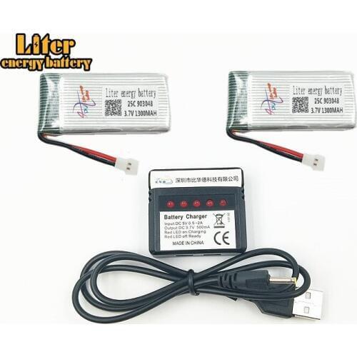 2pcs/lot For X5SC X5SW X3.7V 1300mah 903048 25C 1S VOLT 30C Lipo Battery Akku+X4 Charger For X5SC X5SW RC Quadcopter Drone
