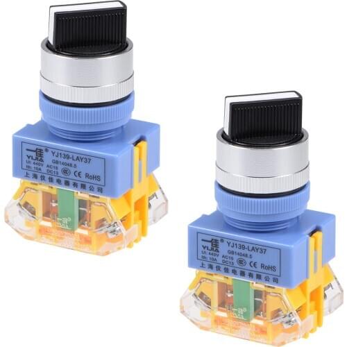 Uxcell 2 pcs Rotary Selector Switch 3 Positions 2NO Self-Lock Latching AC 440V 10A 22mm Panel Mount for Contactor, Relay
