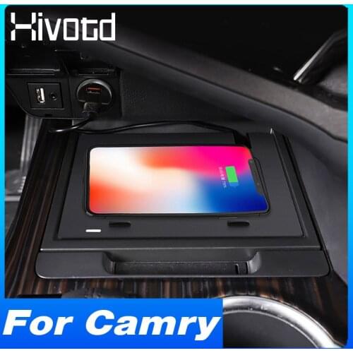 Hviotd Car QI Wireless Charger For Toyota Camry 2018-2021 Accessories 10W Fast Phone Charging Plate Interior Modification Parts