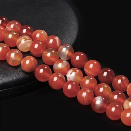 Free Shipping Natural Orange Stone Stripe Agates Round Loose Onyx Beads 4 6 8 10 12MM Pick Size For Jewelry Making Bracelet DIY