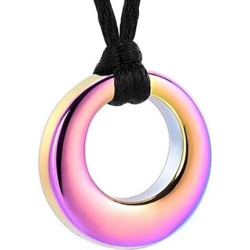 IJD8390 Rainbow Color Stainless Steel Circle of life Memorial Urn Necklace for Human Ash-Eternity Memorial Circle Urn Pendant