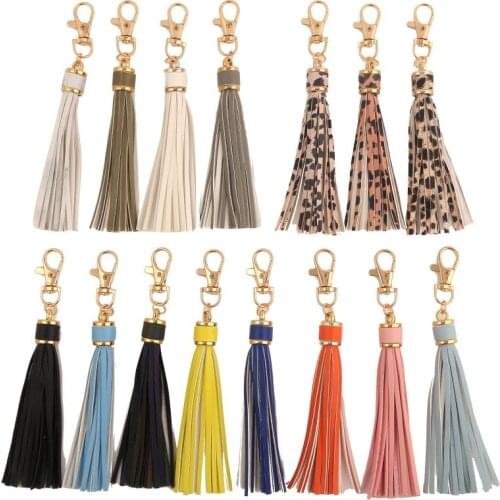 PU Leather Keychains for Car Accessories Leopard Tassel Keyring for Key Multicolor Charm Keychain Jewelry Gifts Decorative Trend