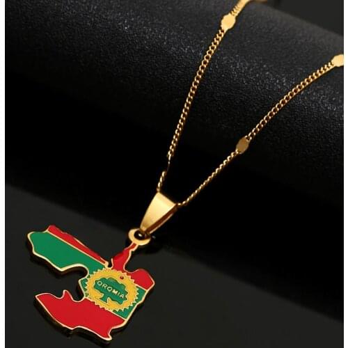 Stainless Steel Oromia Map Pendant Necklace Gold Color Oromo Map Chain Jewelry Gifts