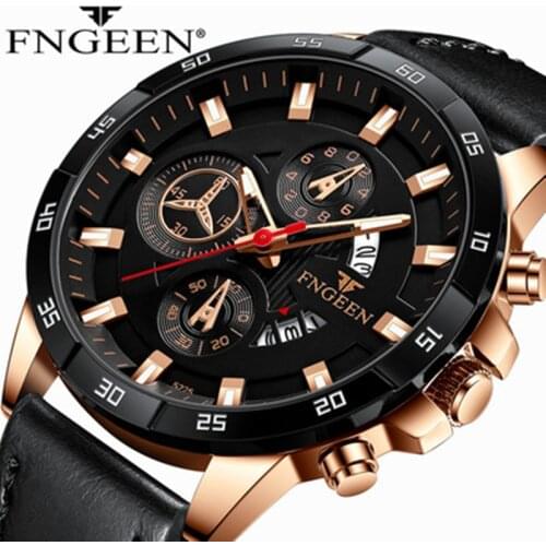 2021 New Mens Watches FNGEEN Top Brand Luxury Leather Casual Quartz Watch Mens Sport Waterproof Clock Watch Relogio Masculino