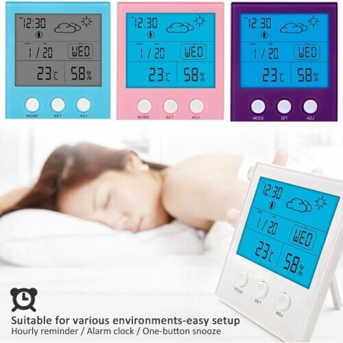Digital Temperature Humidity Meter Weather Station Forecast Indoor Outdoor Temperature Humidity Sensor LCD Weather Snooze Clock