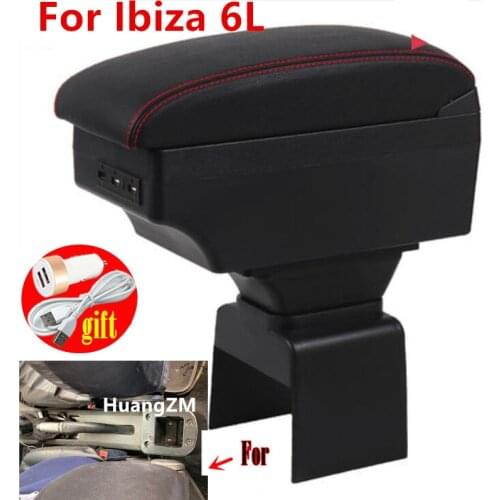 For Ibiza 6L Armrest box Interior Parts special Retrofit parts Car Armrest Center Storage box with USB LED light
