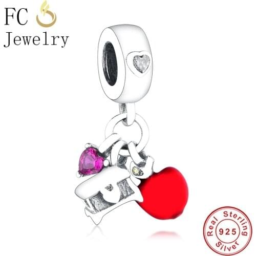 FC Jewelry Fit Original Brand Charm Bracelet 925 Silver Red Lampwork Snow White Apple Purple Heart Stone Bead Making Berloque