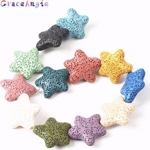 GraceAngie 20pcs Loose Jewelry DIY Beads Handmade Large Star Shape Colorful Lava Bead Multi Color Colorful Lava Loose DIY Beads