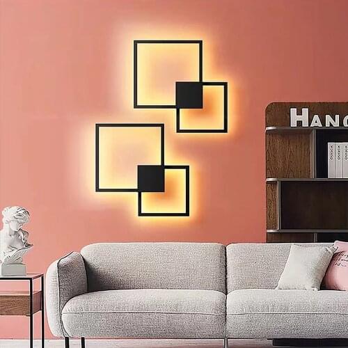Hartisan Living Room Decor Led Wall Light Bedroom Light Round/Square Creative DIY Pattern Wall Sconces Fixtures Mounted Lamp