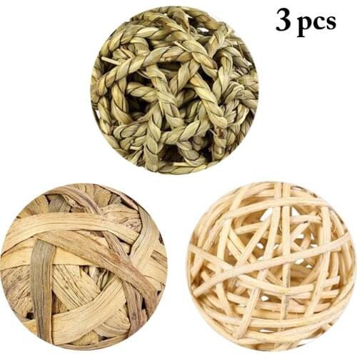 3pcs Hamster Toys Natural Small Animal Activity Chew Toys Rabbits Bird Parrot Play Rattan Balls Toy for Guinea Pig Squirrel Rat
