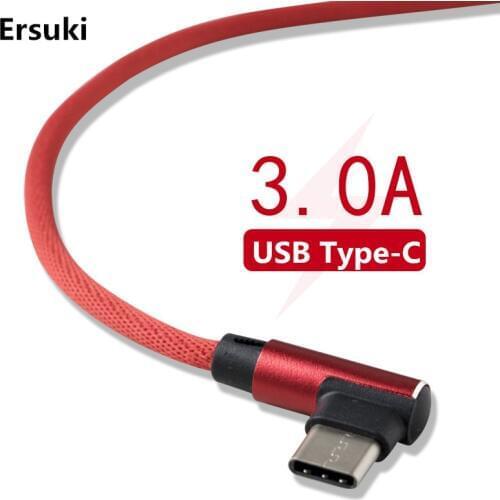 Ersuki Fast Charging USB Type C 90 Degree usb cable 3.0 Type-c data Cord Charger usb-c For Samsung S8 S9 Note 9 8 Xiaomi mi8 mi6