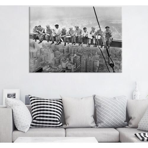 Lunch atop a Skyscraper Retro Black and White Photo Art Decorative Canvas Painting American-Style Hanging Painting