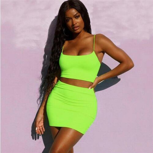 Summer 2pcs Sexy Women Outfits Fashion Sleeveless Tanks Crop Tops High Waist Pencil Skirts Night Clubwear Hot Ladies Clothing