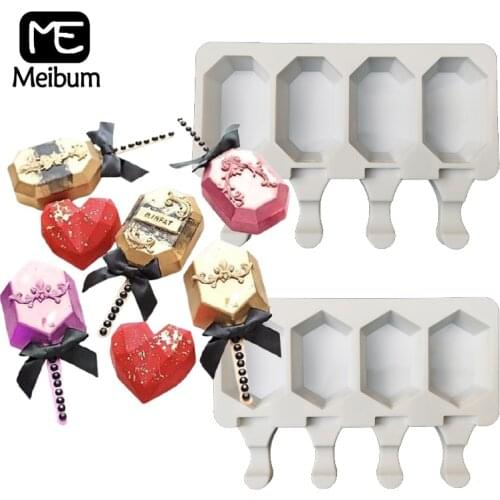 Meibum Kitchen Bar Supplies 4 Types Summer Silicone Popsicle Molds 4 Cavity Ice Cream Moulds Ice Cube Tray Dessert Tools