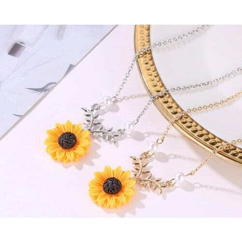 Fashion Leaf Branch Sunflower Necklace For Women Party Collares Ketting Accessories I Love You Necklace Jewelry Gift Подвеска