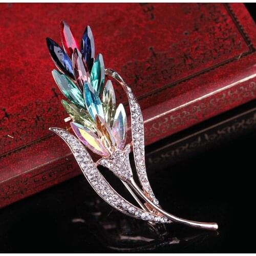 Fashion Women Multi Color Glass Wheat Flower Brooch Pin Coat Decor Jewelry Gift