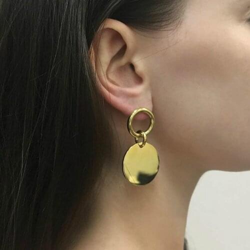 Fashion Punk Gold Metal Dangle Earrings Women Tassel Circle DiscPendants Long Drop Jewelry Earring Gifts Hot Jewelry Wholesale