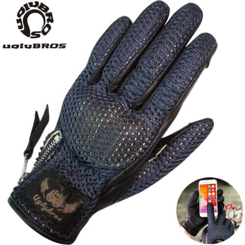 Motorcycle gloves retro mesh breathable sheepskin cycling gloves touch screen for Harley gloves motocross gloves guantes moto