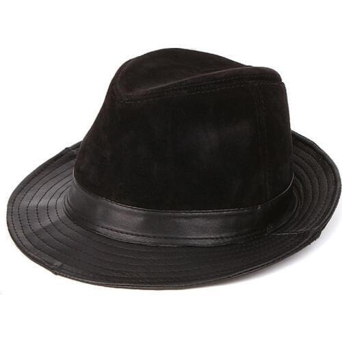 Mens Sheepskin Leather Hat Male Fashion Fedoras Genuine Leather Cap Adult Fashion Cowboy Hat Wide Brim 3 Colors B-7242