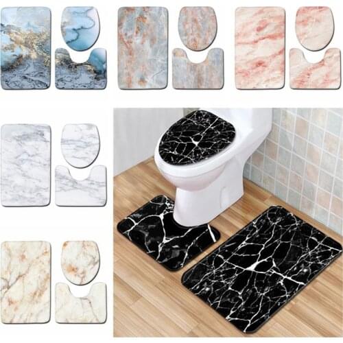 Three-piece Marble Toilet Set, Anti-slip Floor Mat Door Pad Bathroom Carpet, Practical Home Decoration