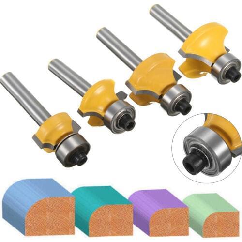 4pcs 1/4" Shank Round Over Router Bit Set 1/2" 3/8" 1/4" 1/8" Radius Cutter Tool For Milling Tools