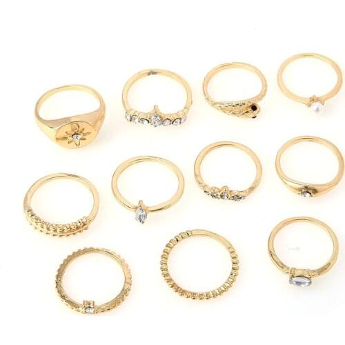 Boho Crystal Letter Clover Plant Rings Set Vintage Gold Name MI Snake Tag Finger Jewelry for Men Women New Years Gifts Wholesale