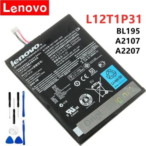 L12T1P31 3700mAh Lenovo Original Replacement Battery L12T1P31 For Lenovo BL195 A2107 A2207 Battery With Free Tools