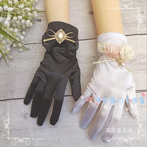 High Quality Hand Made Han Yang Compromise in Gloves Accessories Lolita Bride Bow Decoration Elegant Daily Life Gloves Black