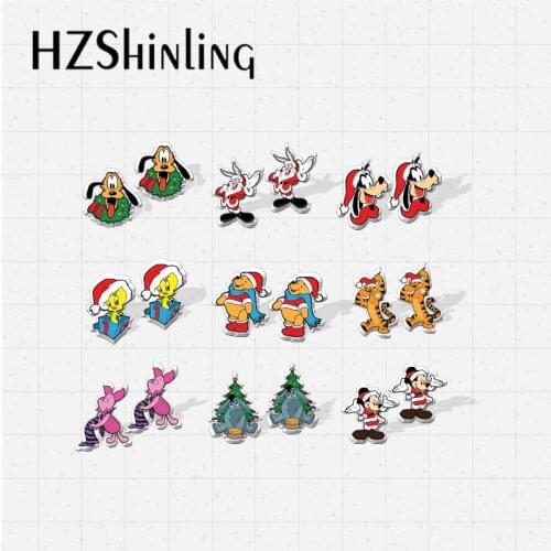 2021 New Arrival Cute Pooh Bear Piglet Tigger Christmas Cosplay Epoxy Handcraft Jewelry Acrylic Stud Earrings