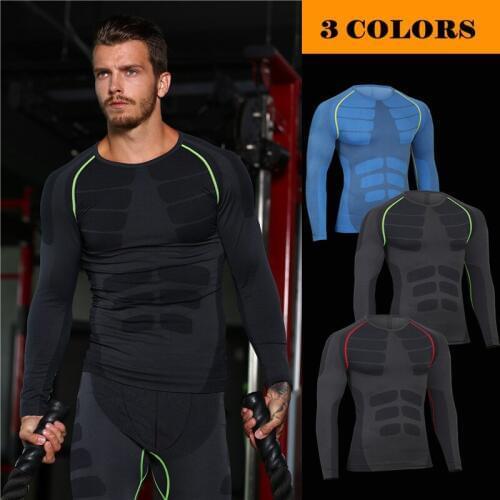 Muscle fitness sportswear Skinny man sport long-sleeve jersey tight quick dry clothes compression Training Exercise T-shirts Men