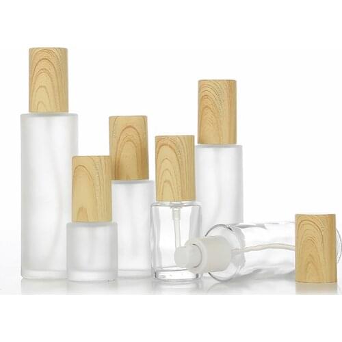 20-80ml Glass Frosted Bamboo Cover Bottle Lotion Pump And Spray Pump Bottle Cosmetics Dispenser Travel Storage Container Bottles